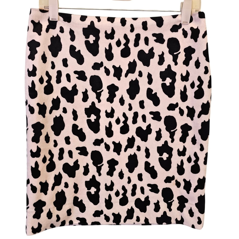 Vintage Forever 21 Y2K Cow Print Faux Fur Mini Skirt Black White Zip Size L